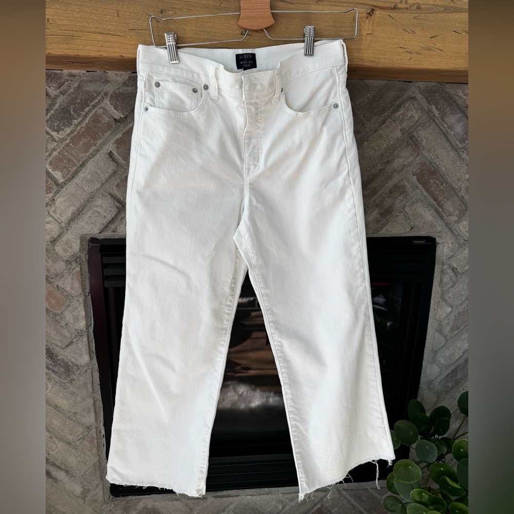J. Crew White Womens Cropped wide leg raw hem Jeans